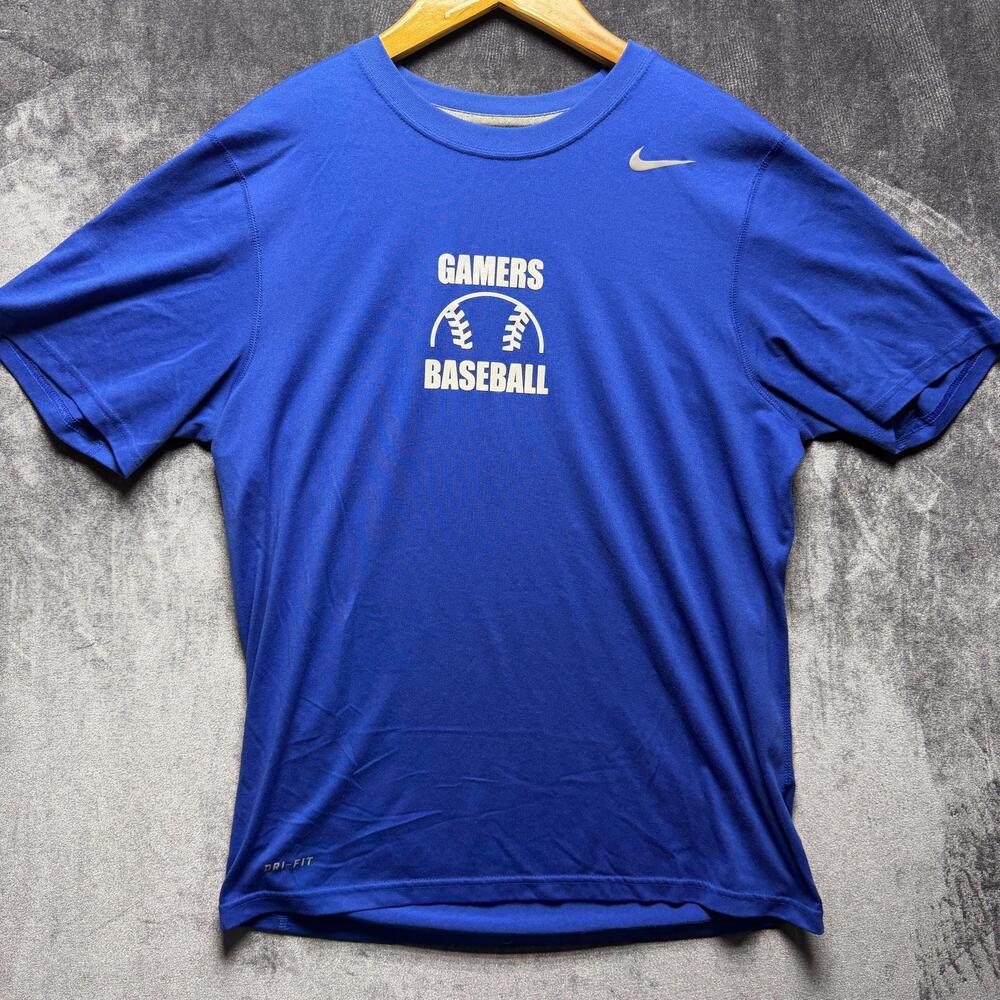 Nike T-Shirt Mens M Blue Dri-FIT Athletic Baseball Gamers Workout Training Tee